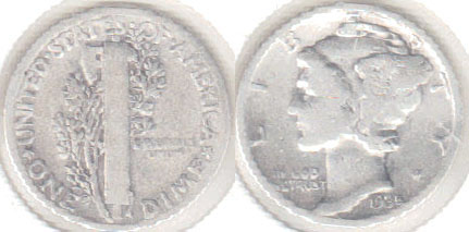 1935 USA silver 10 Cents (Dime) A005488